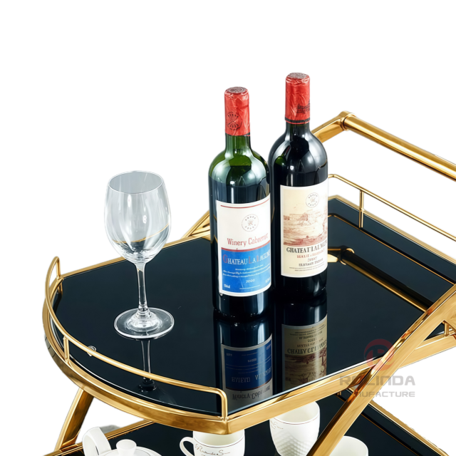 Double-layer hand-pushed movable stainless steel frame food cart