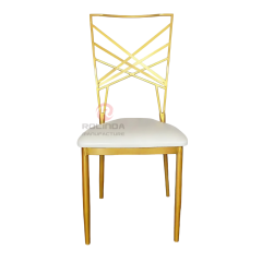 Golden banquet event PU soft cushion cross-patterned backrest iron chair