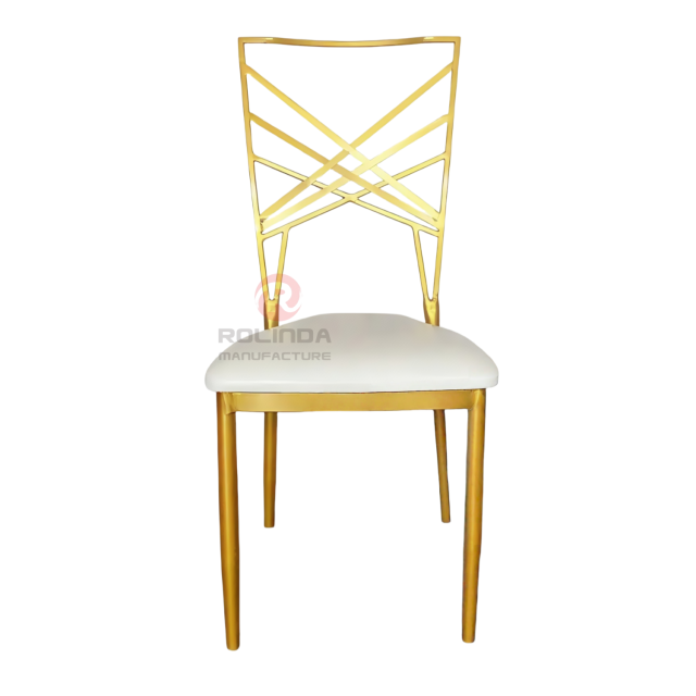 Golden banquet event PU soft cushion cross-patterned backrest iron chair