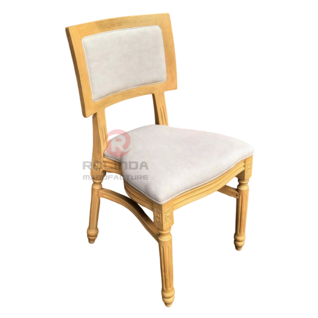 Rectangular backrest wedding event PP imitation wood grain frame soft cushion Louis chair