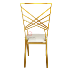 Golden banquet event PU soft cushion cross-patterned backrest iron chair
