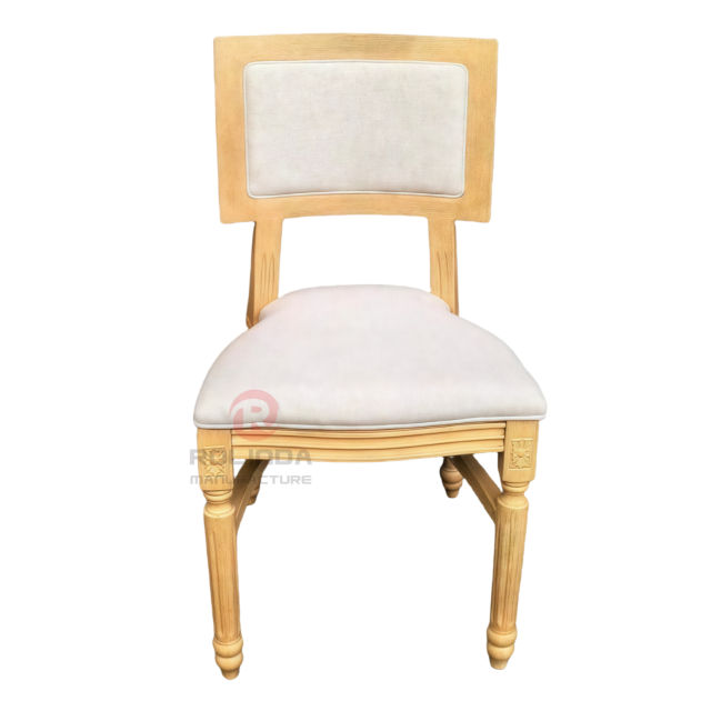 Rectangular backrest wedding event PP imitation wood grain frame soft cushion Louis chair