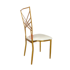 Golden banquet event PU soft cushion cross-patterned backrest iron chair