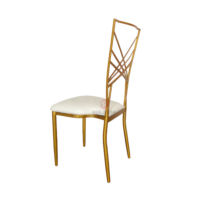 Golden banquet event PU soft cushion cross-patterned backrest iron chair