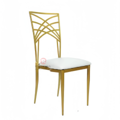 Golden banquet event PU soft cushion cross-patterned backrest iron chair