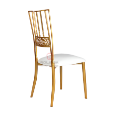 Modern Golden Hotel event soft cushions metal vertical striped patterned backrests iron chairs