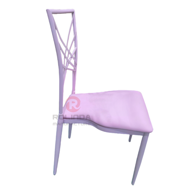 Pink modern hotel banquet event metal soft cushions patterned backrests iron chairs