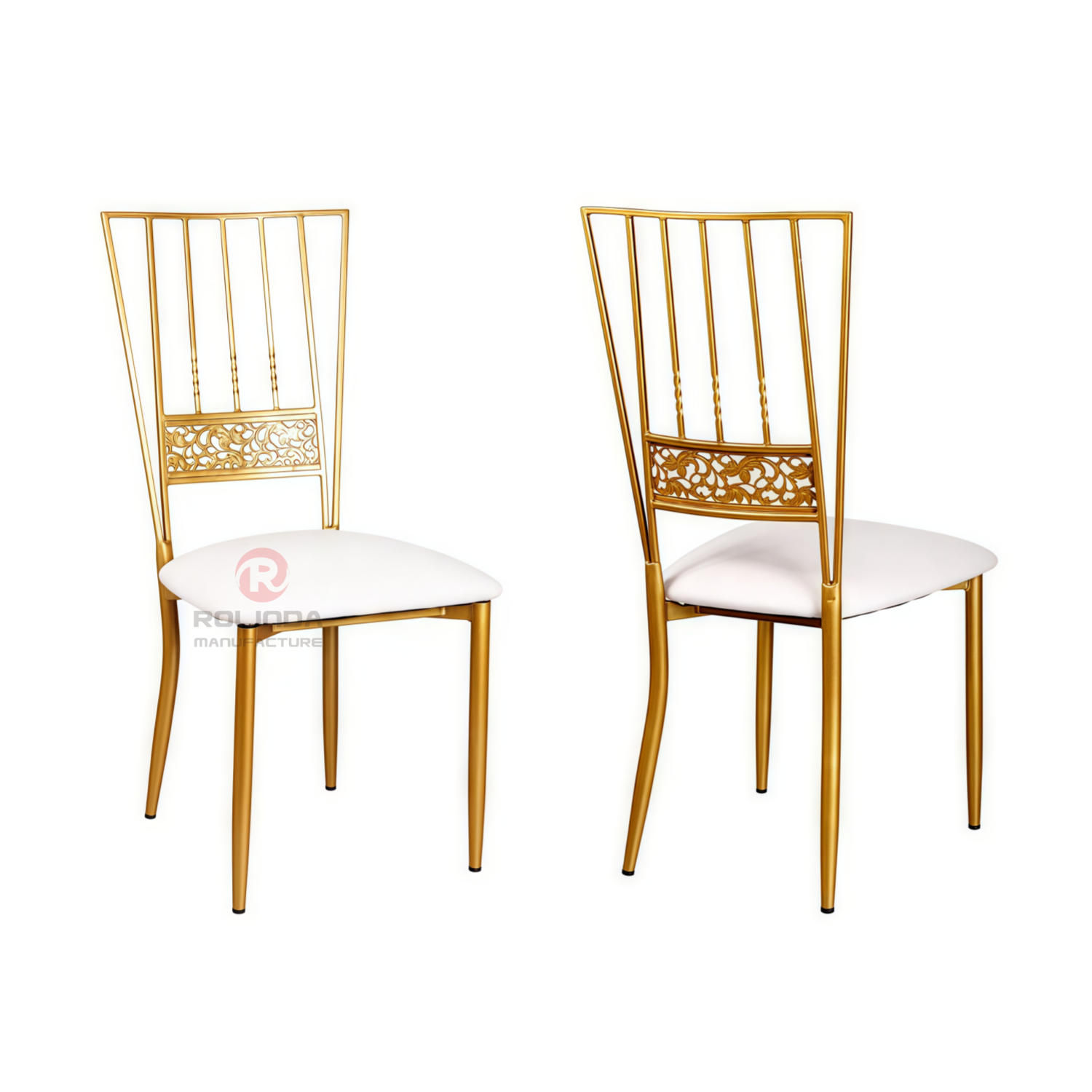 Modern Golden Hotel event soft cushions metal vertical striped patterned backrests iron chairs