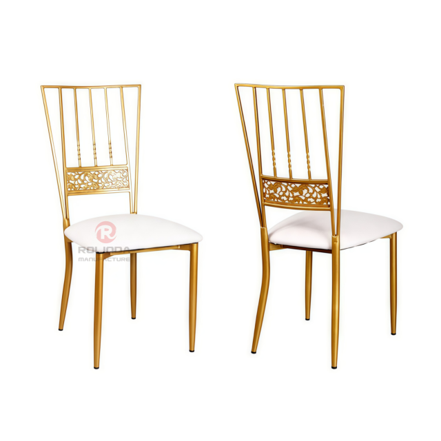 Modern Golden Hotel event soft cushions metal vertical striped patterned backrests iron chairs