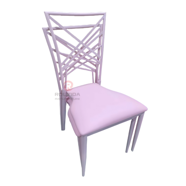 Pink modern hotel banquet event metal soft cushions patterned backrests iron chairs