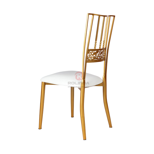 Modern Golden Hotel event soft cushions metal vertical striped patterned backrests iron chairs