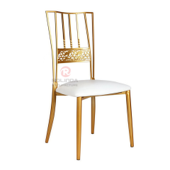 Modern Golden Hotel event soft cushions metal vertical striped patterned backrests iron chairs