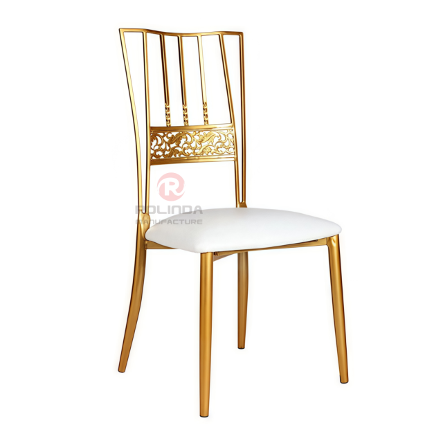 Modern Golden Hotel event soft cushions metal vertical striped patterned backrests iron chairs