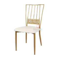 Modern Golden Hotel event soft cushions metal vertical striped patterned backrests iron chairs