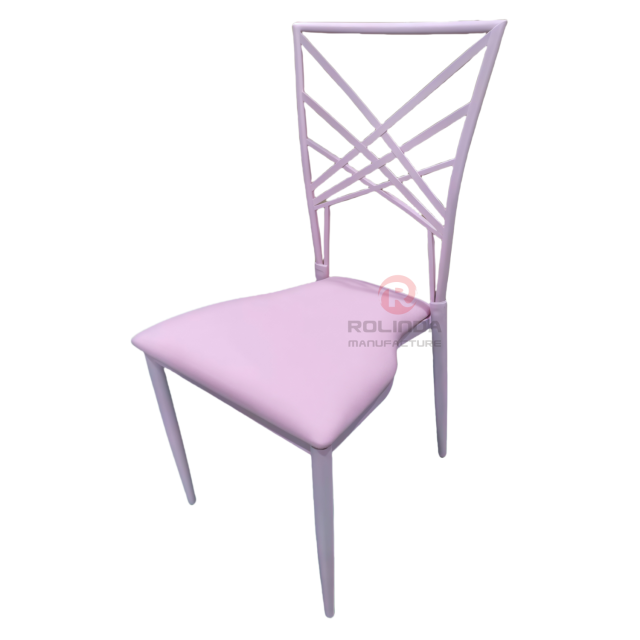 Pink modern hotel banquet event metal soft cushions patterned backrests iron chairs