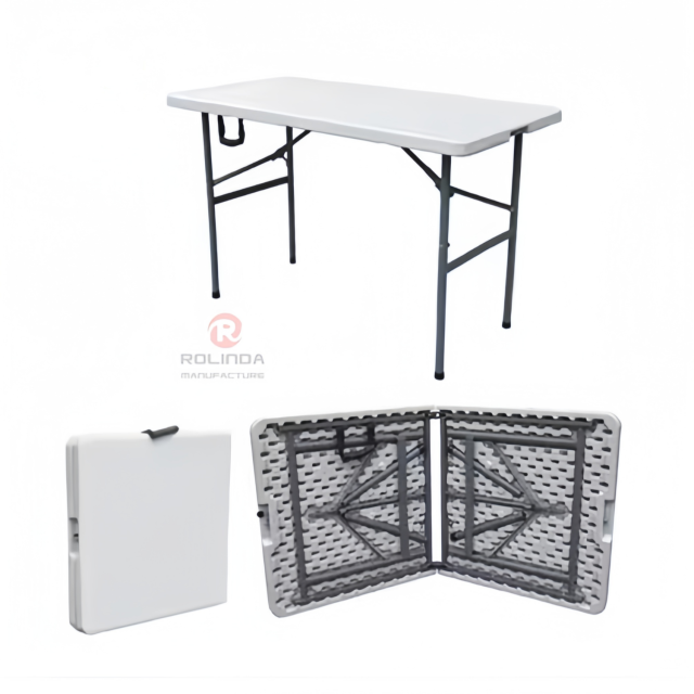 Modern courtyard garden party banquet thick HDPE plastic panel coated steel pipe support 4Ft HDPE folding table