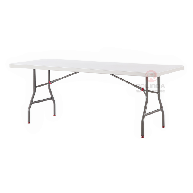 200cm rectangular table for wedding event, HDPE plastic panel coated steel pipe support, HDPE folding table