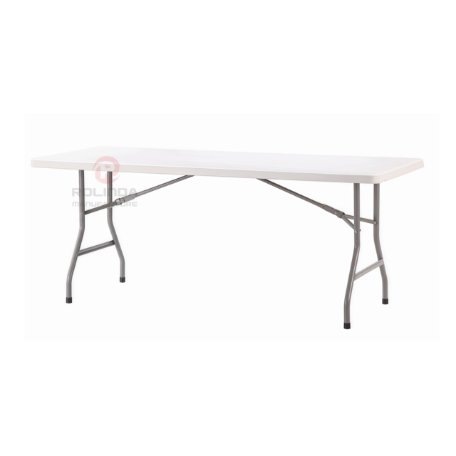 200cm rectangular table for wedding event, HDPE plastic panel coated steel pipe support, HDPE folding table