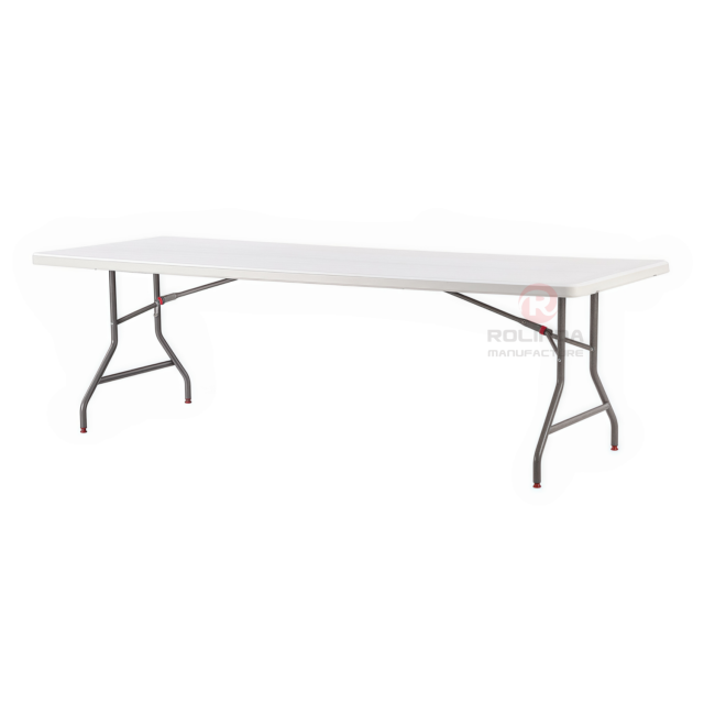 200cm rectangular table for wedding event, HDPE plastic panel coated steel pipe support, HDPE folding table
