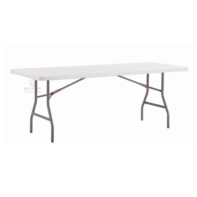 200cm rectangular table for wedding event, HDPE plastic panel coated steel pipe support, HDPE folding table