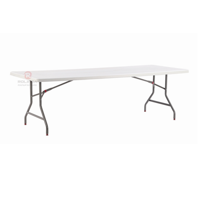 200cm rectangular table for wedding event, HDPE plastic panel coated steel pipe support, HDPE folding table