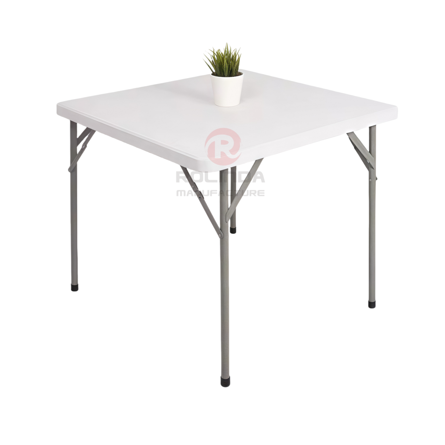 Outdoor terrace with indoor rectangular HDPE plastic panel coated metal support for HDPE folding table