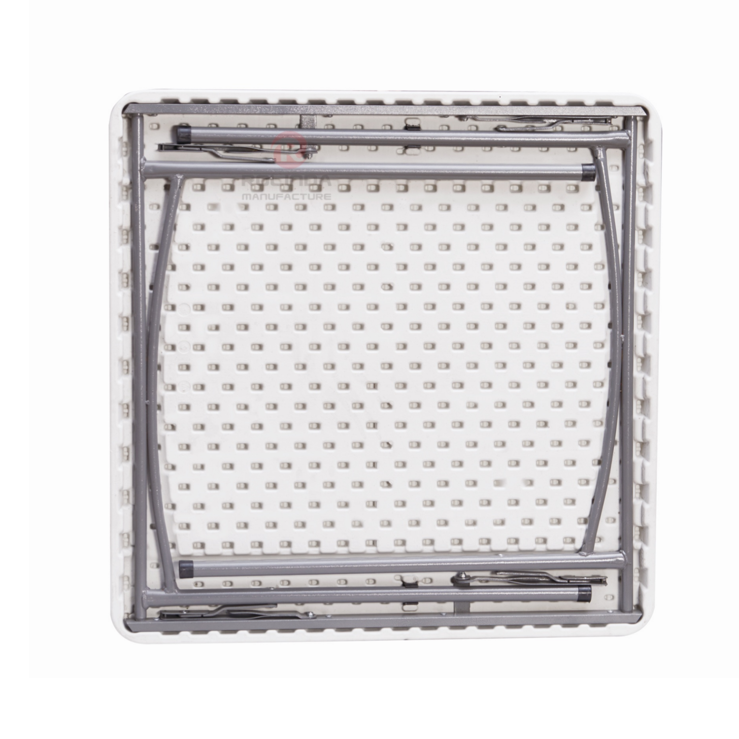 Outdoor terrace with indoor rectangular HDPE plastic panel coated metal support for HDPE folding table