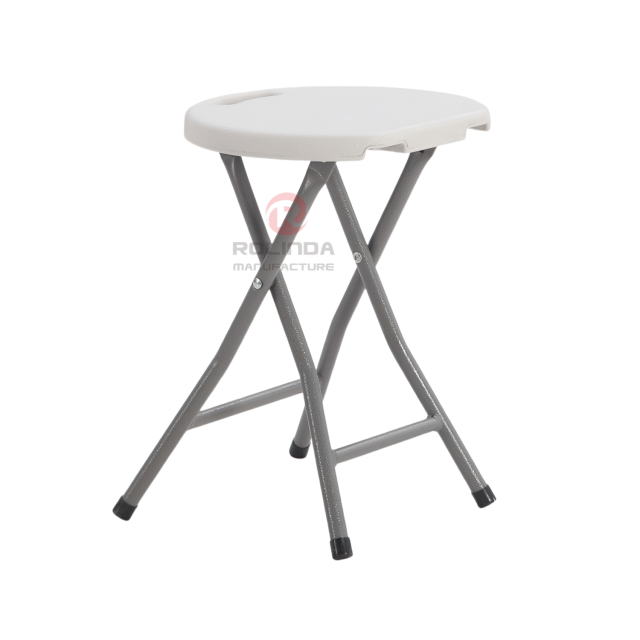 Modern bedroom outdoor coated metal frame and HDPE plastic panel portable round HDPE folding stool