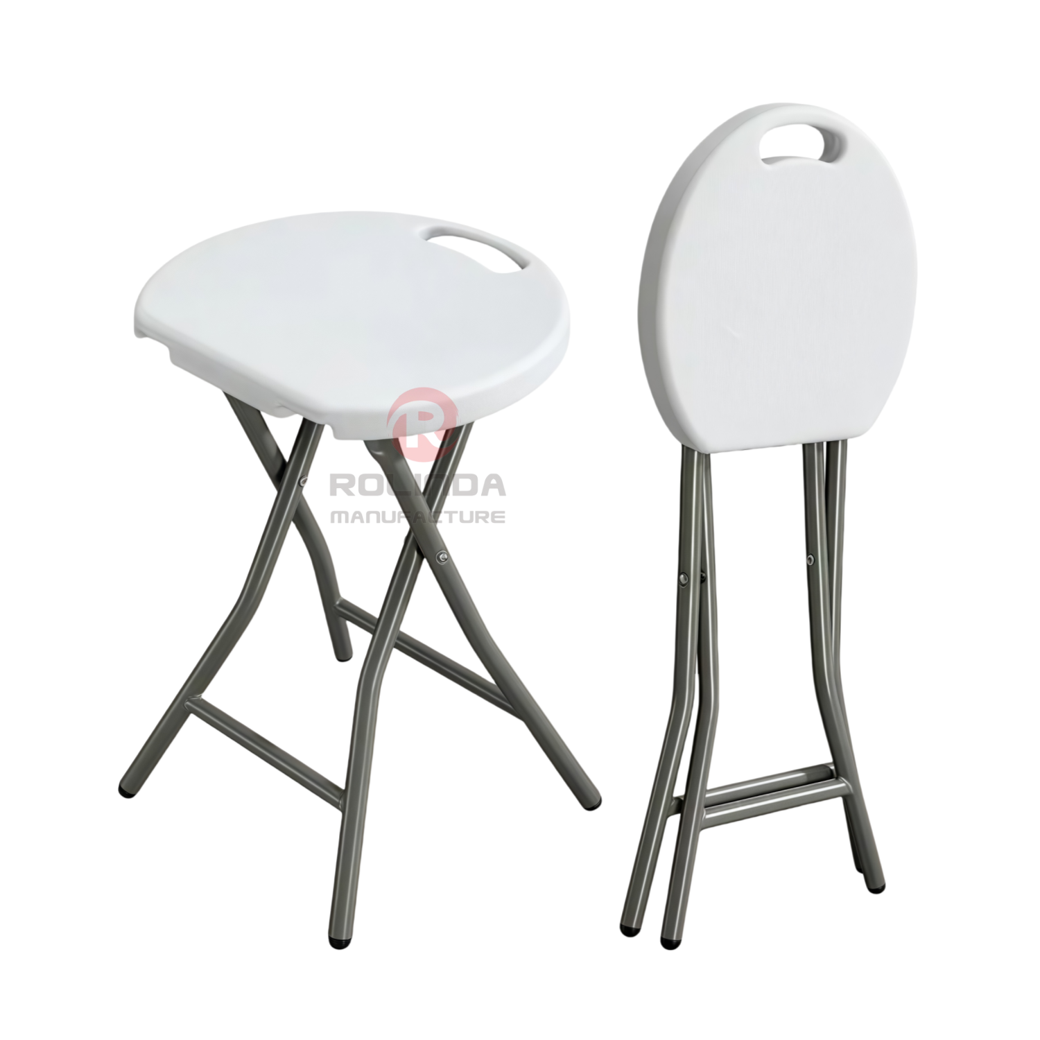 Modern bedroom outdoor coated metal frame and HDPE plastic panel portable round HDPE folding stool
