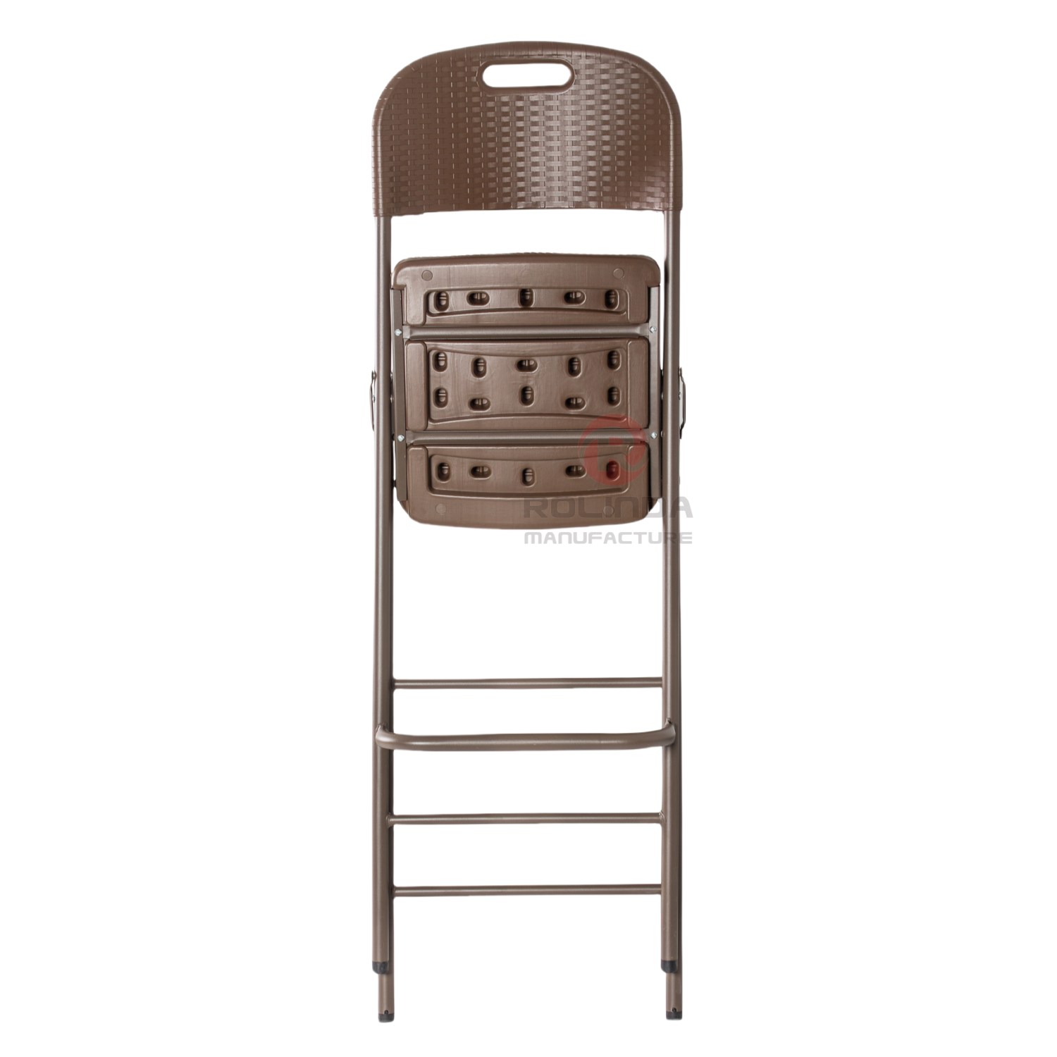 Brown Bar Outdoor Restaurant Woven Pattern Plastic Panel Coated Steel Frame High HDPE Folding Bar Chair