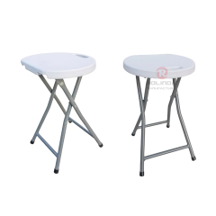 Modern bedroom outdoor coated metal frame and HDPE plastic panel portable round HDPE folding stool
