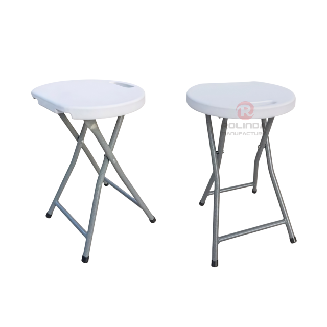 Modern bedroom outdoor coated metal frame and HDPE plastic panel portable round HDPE folding stool