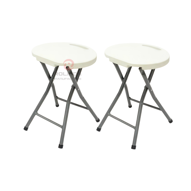 Modern bedroom outdoor coated metal frame and HDPE plastic panel portable round HDPE folding stool