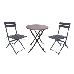 Wood-like balcony café outdoor terrace waterproof and rust-proof HDPE folding round table