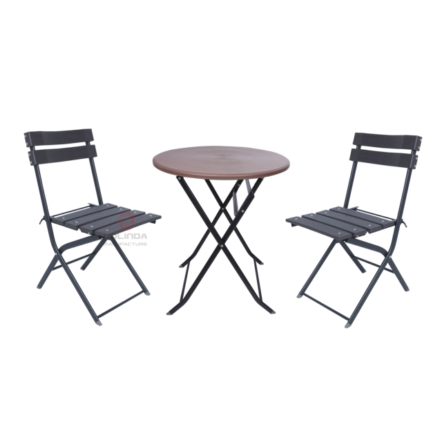 Wood-like balcony café outdoor terrace waterproof and rust-proof HDPE folding round table