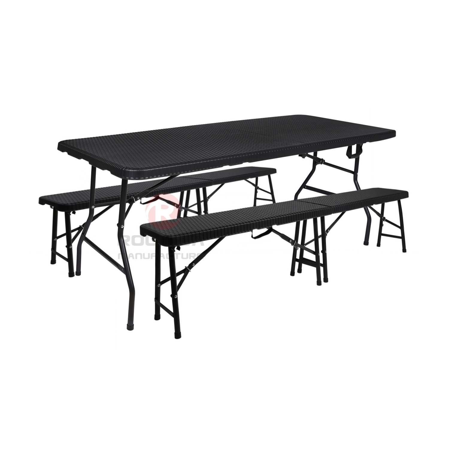 Outdoor deck camping waterproof and rust-proof 6ft HDPE panel steel frame structure imitation Faux Wood folding table