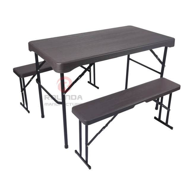 Wood-grain HDPE beer table and chair set, camping, garden, entertainment area HDPE folding table