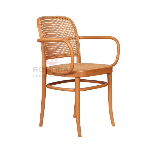 Wood color Tavern wedding banquet fan-shaped rattan backrest solid wood chair