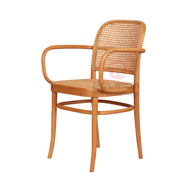 Wood color Tavern wedding banquet fan-shaped rattan backrest solid wood chair