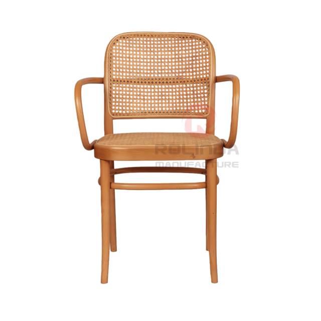Wood color Tavern wedding banquet fan-shaped rattan backrest solid wood chair