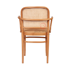 Wood color Tavern wedding banquet fan-shaped rattan backrest solid wood chair