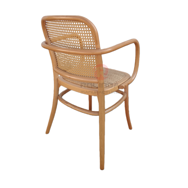 Wood color Tavern wedding banquet fan-shaped rattan backrest solid wood chair