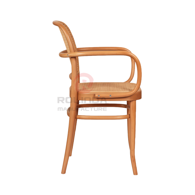 Wood color Tavern wedding banquet fan-shaped rattan backrest solid wood chair