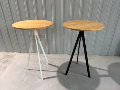 Wholesale Party Event 110-Centimeter-Tall Brown Round Dining Table Black Metal Table Legs and Supporting Structure Cocktail Table.