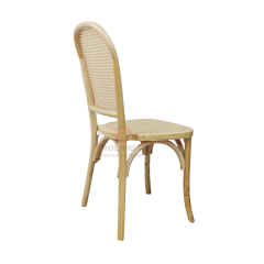 French Bistro Dining Chair with Natural Rattan Back & Seat | Thonet Style Solid Wood Event Chair