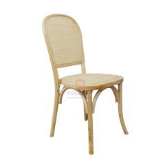 French Bistro Dining Chair with Natural Rattan Back & Seat | Thonet Style Solid Wood Event Chair