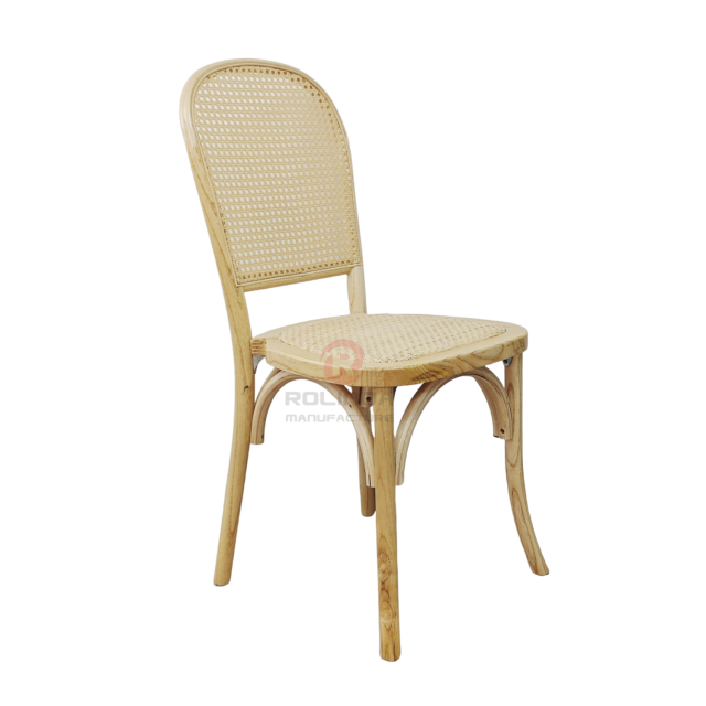 French Bistro Dining Chair with Natural Rattan Back & Seat | Thonet Style Solid Wood Event Chair