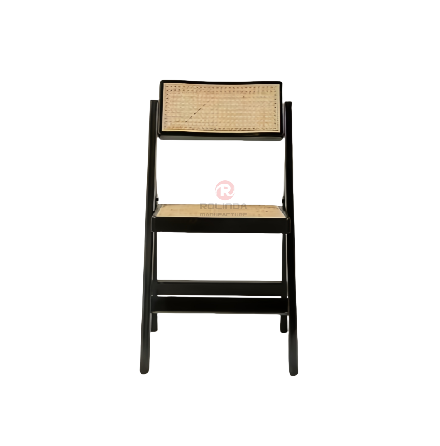 Black solid wood frame high quality natural rattan hand-woven folding chair