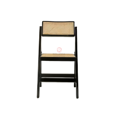 Black solid wood frame high quality natural rattan hand-woven folding chair