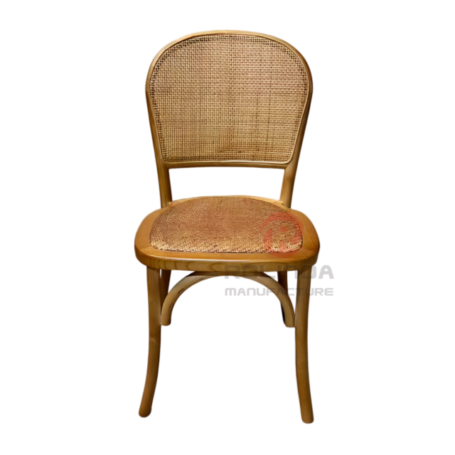 French Bistro Round-Back Bentwood Chair with Natural Rattan Seat | Wholesale Vintage Dining Chair